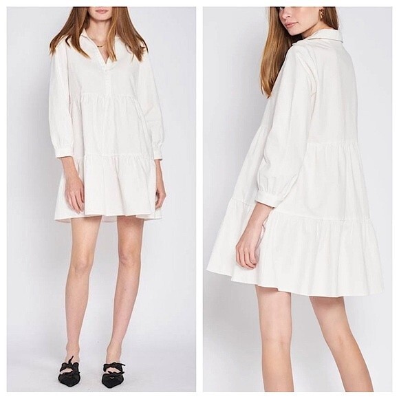 En Saison Poplin Mini Dress Tiered Baby Doll Oversized Off White Cotton M - Picture 2 of 12